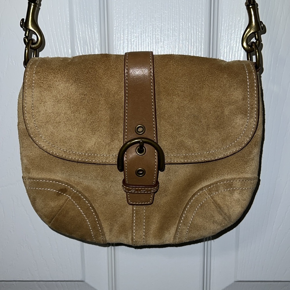 COACH #4743 Tan SUEDE SWING SUEDE AND LEATHER CROSSBODY